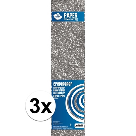 3x Knutsel alu-crepe vouw papier glitter zilver 150 x 50 cm