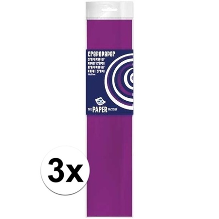 3x Crepe paper flat plum purple 250 x 50 cm