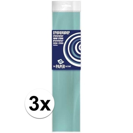 3x Crepe paper flat light blue 250 x 50 cm