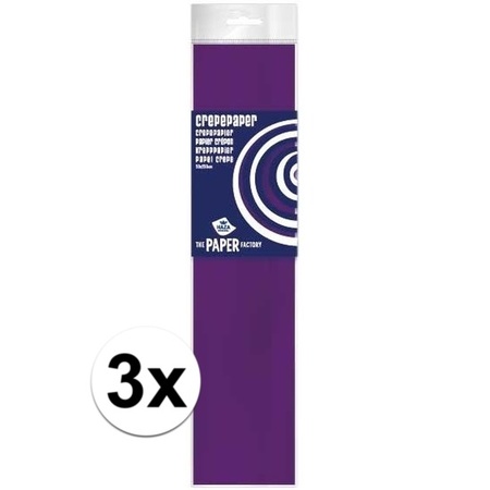 3x Crepe paper flat purple 250 x 50 cm