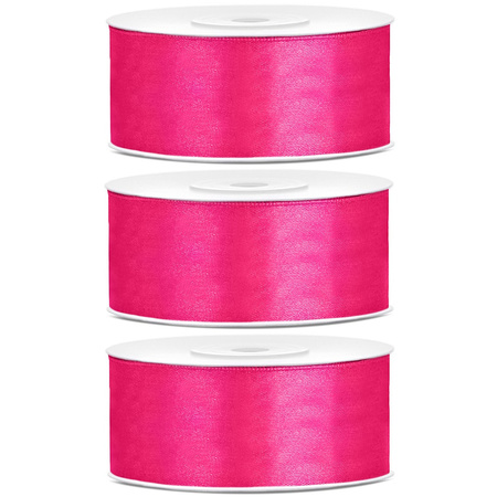3x Hobby/decoration dark pink satin ribbons 2.5 cm/25 mm x 25 meters