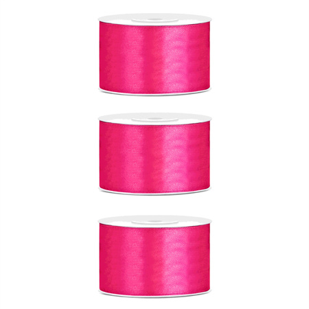 3x Hobby/decoration dark pink satin ribbon 3,8 cm/38 mm x 25 meters