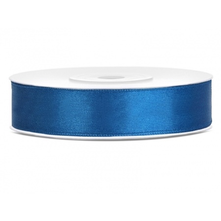 3x Hobby/decoration cobalt blue satin ribbons 1.2 cm/12 mm x 25 meters