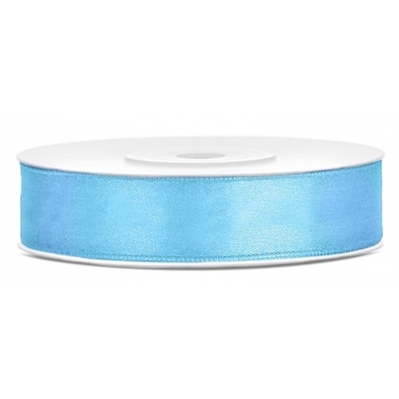 3x Hobby/decoration pale blue satin ribbons1.2 cm/12 mm x 25 meters