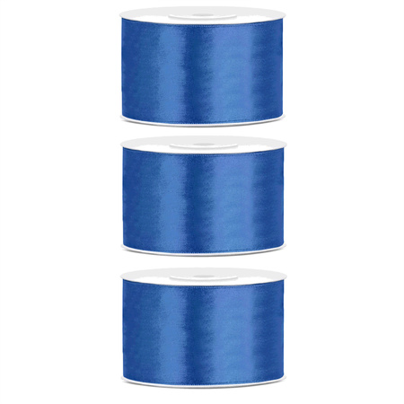 3x Hobby/decoration navy blue satin ribbon 3,8 cm/38 mm x 25 meters