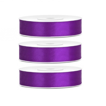 3x Hobby/decoration purple satin ribbons 1.2 cm/12 mm x 25 meters