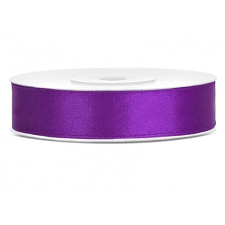 3x Hobby/decoration purple satin ribbons 1.2 cm/12 mm x 25 meters