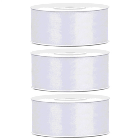 3x Hobby/decoration white satin ribbons 1.5 cm/25 mm x 25 meters
