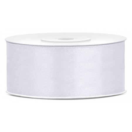3x Hobby/decoration white satin ribbons 1.5 cm/25 mm x 25 meters