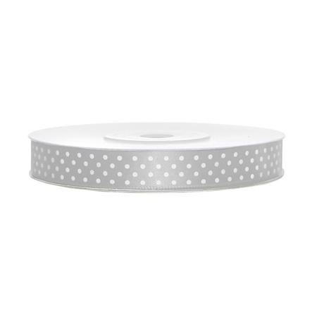3x Hobby/decoration silver satin ribbons with white dots 1.2 cm/12 mm x 25 meters
