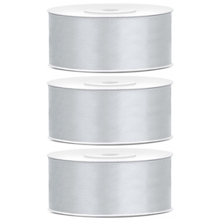 3x Hobby/decoration silver satin ribbons 2.5 cm/25 mm x 25 meters