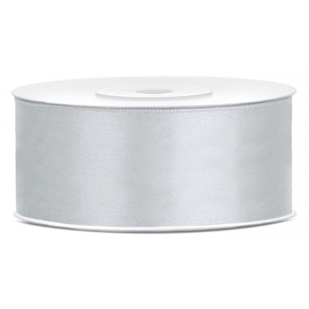 3x Hobby/decoration silver satin ribbons 2.5 cm/25 mm x 25 meters