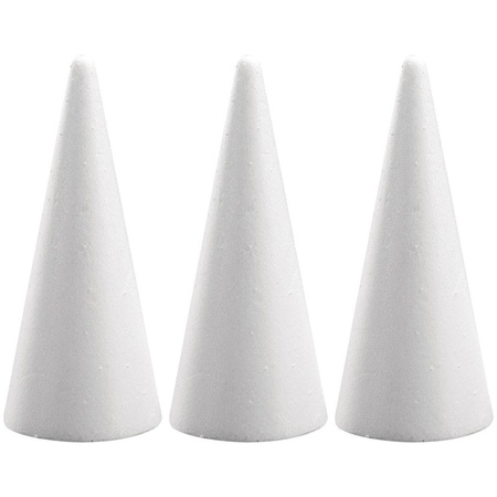 3x Hobby/DIY styrofoam cones shapes 21 cm