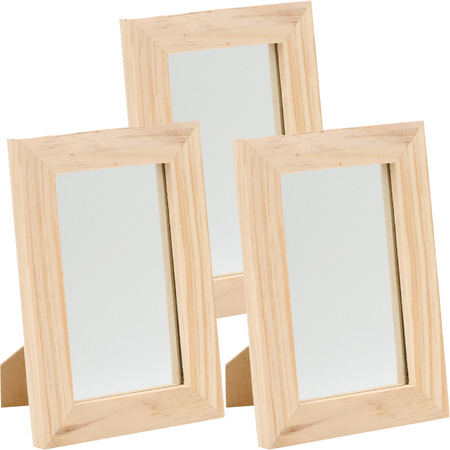 3x Wood mirrors 13,5 x 19,5 cm DIY arts and crafts materials