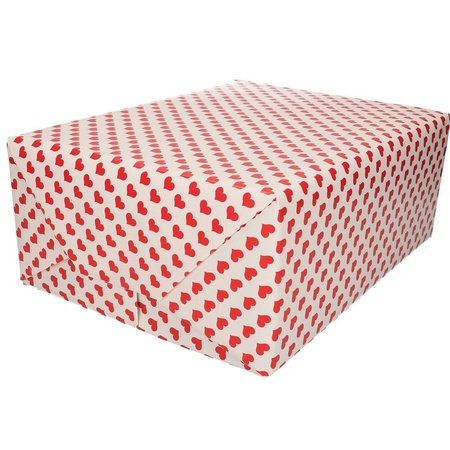 3x Wrapping paper red heart print 70 x200 cm