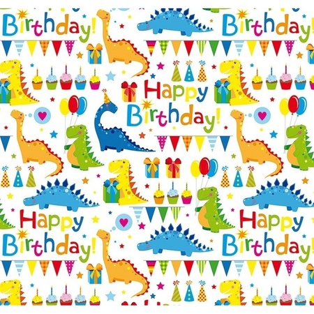3x Wrapping paper white with Happy Birthday 70 x 200 cm