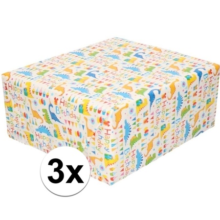 3x Wrapping paper white with Happy Birthday 70 x 200 cm