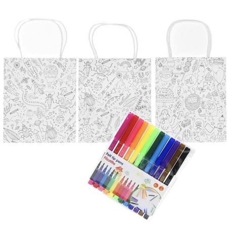 3x Craft paper bags to color and 12 markers for children