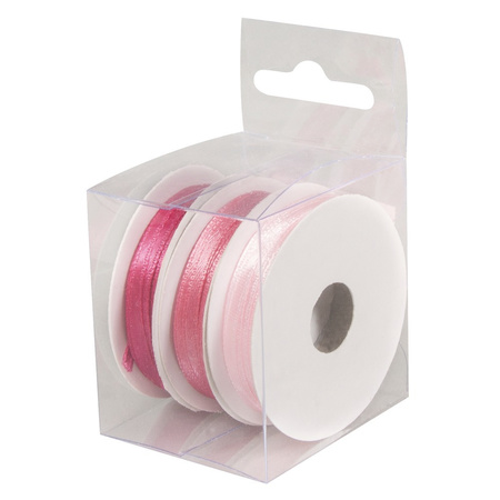 3x Rollen hobby/decoration color mix pink satin ribbon 3 mm x 6 meter