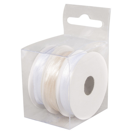 3x Rollen hobby/decoration color mix white satin ribbon 3 mm x 6 meter