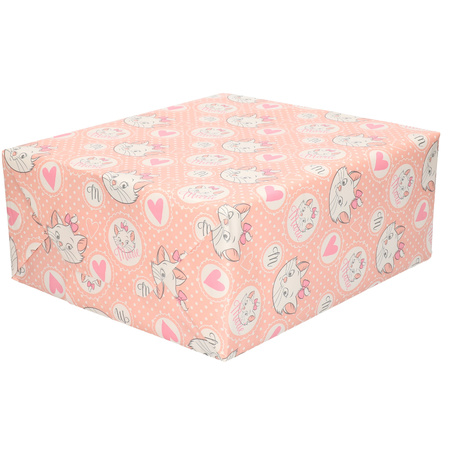 3x Rollen inpakpapier/cadeaupapier Disney Aristokatten Marie met hartjes 200 x 70 cm roze