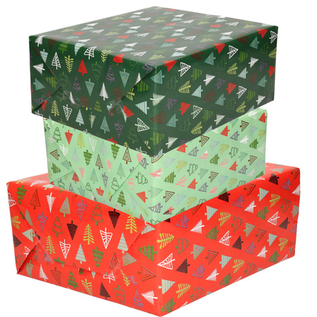 3x Rollen Kerst inpakpapier/cadeaupapier bomen 2,5 x 0,7 meter