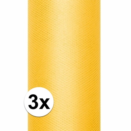 3x Rollen tule stof geel 15 cm breed