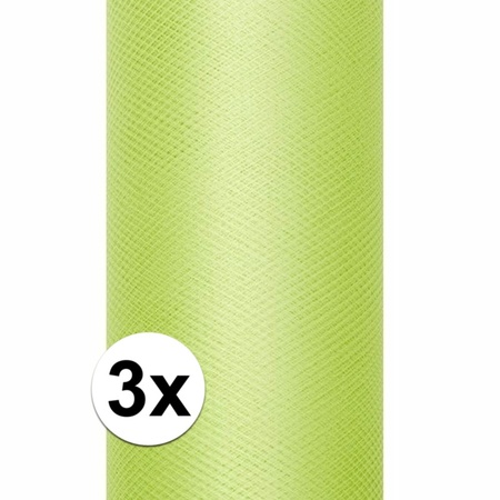 3x Rollen tule stof licht groen 15 cm breed