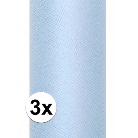 3x Rollen tule stof lichtblauw 15 cm breed