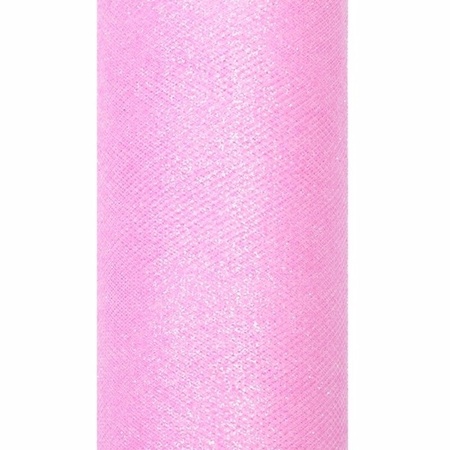 3x stuks rollen Glitter tule gaatjes stof roze 15 x 900 cm breed