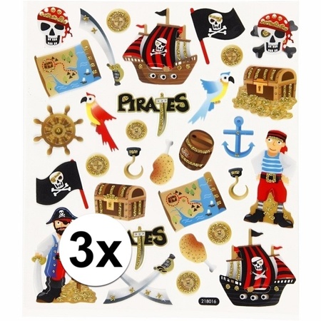 3x velletjes Piraten thema kinder stickers