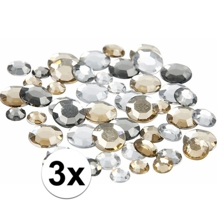 3x Decoratie ronde strass steentjes zilver mix
