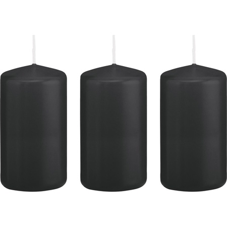 3x Black cylinder candles 6 x 12 cm 40 hours