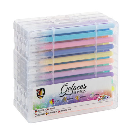 48x stuks glitter en neon gekleurde gelpennen in meeneem case