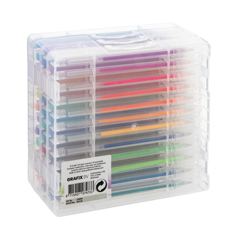 48x stuks glitter en neon gekleurde gelpennen in meeneem case