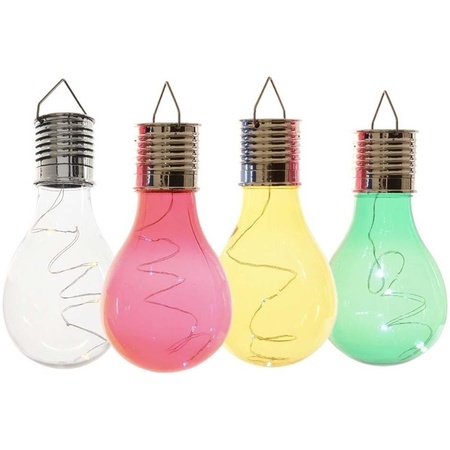 4x Solarlamp lampbolletjes/peertjes op zonne-energie 14 cm transparant/groen/geel/rood