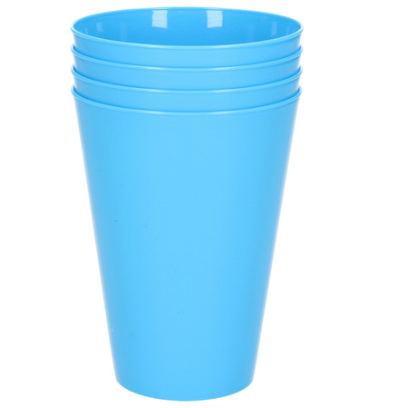 4x plastic drinking mugs 430 ml blue