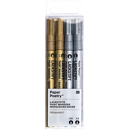 4x Silver/gold paint markers 0.8 and 1.2 mm
