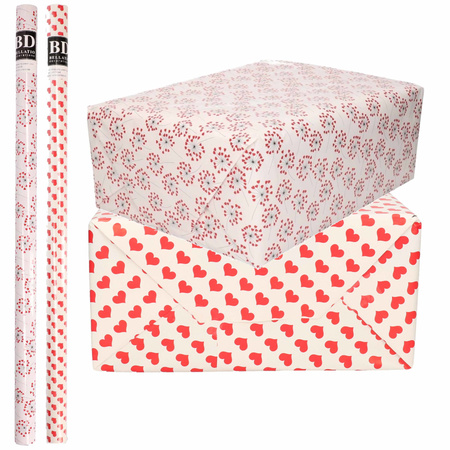 4x Rolls kraft wrapping paper love/valentine pack red heart design 200 x 70 cm