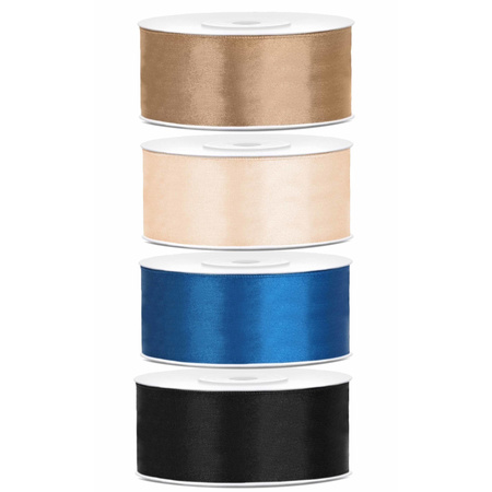 4x rolls satin ribbon - gold-black-white-blue 2.5 cm x 25 meters