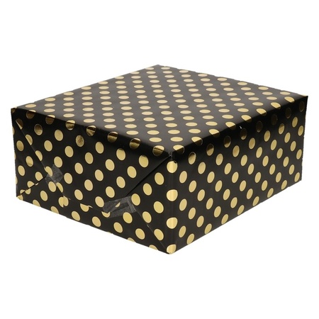 4x rolls black foil wrappingpaper/giftwrapping gold dot 200 x 70 cm