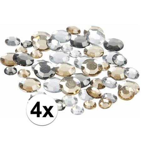 4x Decoratie ronde strass steentjes zilver mix