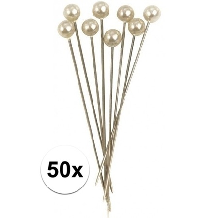50x Pins with white pearl head  6,4 cm