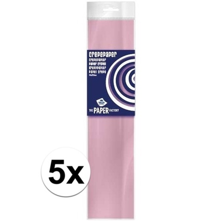 5x Crepe paper flat light pink 250 x 50 cm