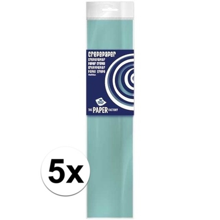 5x Crepe paper flat light blue 250 x 50 cm