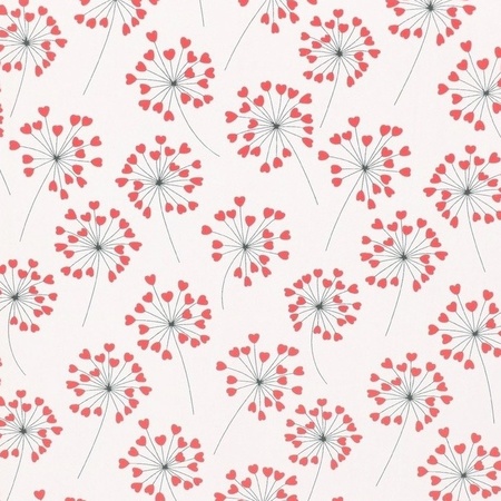 5x Rood/wit kaftpapier bloemen/hart print 200 cm rol