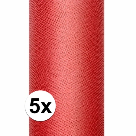 5x Rol tule stof rood 15 cm breed