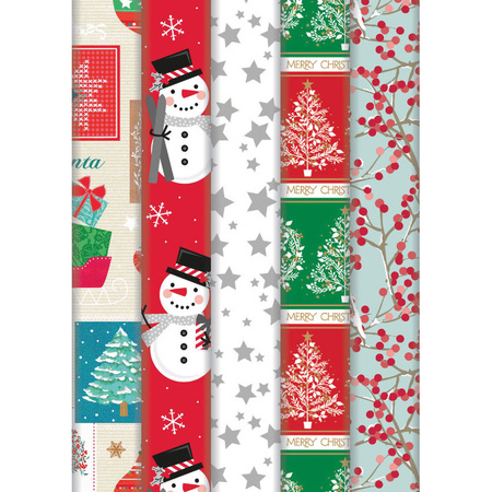 5x Rolls Christmas wrapping paper 2 x 0,7 meter
