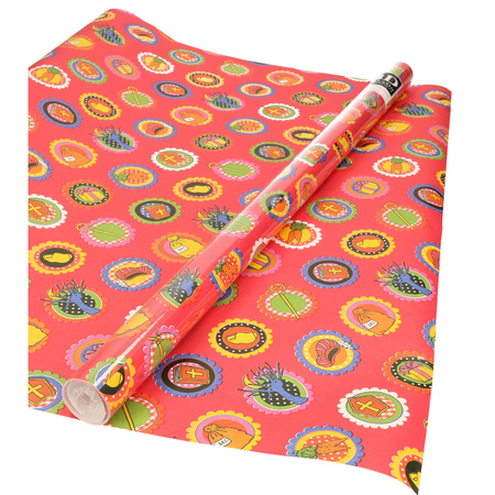 5x Roll Saint Nicholas wrapping paper red 2,5 x 0,7 meter