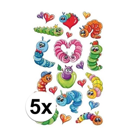 5 Stuks gekleurde rupsen stickers 3D